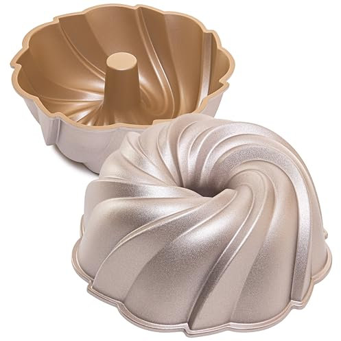Erreke Molde Bizcocho Horno, Molde Tarta, Doble Capa Antiadherente, Aluminio Fundido Resistente, Savarín Cocción Uniforme, Repostería, Color Oro Rosa, 24cm, 2.5 litros, Twist