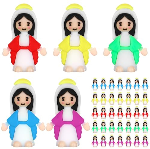 WWmily Mini-Jungfrau Maria-Figuren, Großpackung, kleine Mutter Maria, Miniatur-Figuren, Puppe, mehrfarbig, religiöses Geschenk für Sonntag, Ostereier, Füller, Taufgeschenke, 30 Stück