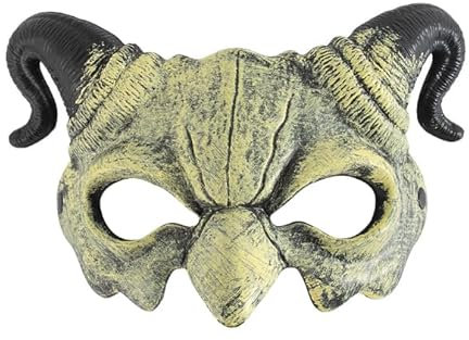 JIAHG Halloween Halbgesichtsmaske gruselige Tiermaske Dämon Halbmaske Oster Horror Kopfbedeckung Schofar Halbgesichts-Kopfschmuck für Halloween Karneval Party Kostüm