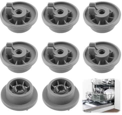 8 Pack Dishwasher Lower Rack Wheels, Dishwasher Replacement Lower and Upper Basket for Bosch Kenmore Siemens Neff Cutlery Basket Parts Accessories Universal Rack Wheel 165314