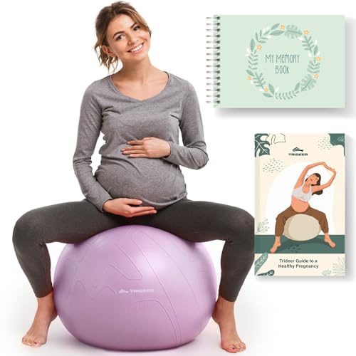 Trideer Pregnancy Ball - Exercise & Yoga Ball for Labor, Maternity & Postpartum Recovery, Eco-Friendly, Non-Latex, Includes Pregnancy Guide & Baby Memory Book