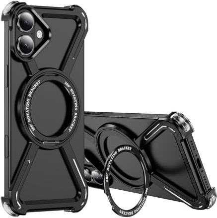 IMEIKONST for iPhone 16 6.1 Case Frameless Titanium Black THJ | Compatible with Magsafe, Military-Grade Drop Protection Cover, Slim Borderless Shockproof Design, 360° Rotating Magnetic Ring