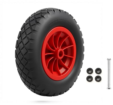 Winhub 14 inch PU wheelbarrow wheel 3.50-8 with axle, puncture-proof solid rubber, robust replacement wheel for wheelbarrow, garden trolley, sack truck and trailer, maintenance-free and durable, steel