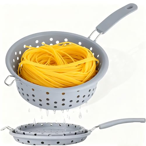 CTDMJ Foldable Kitchen Sieve 21 cm Pasta Strainer Basket with Handle, Foldable Strainer Made of Silicone Colander Strainer, Multifunctional Colander Heat Resistant Food Strainer for Spaghetti, Pasta