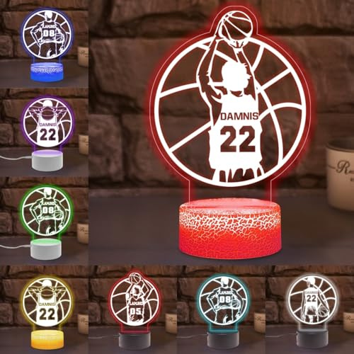 MYZQIFF Benutzerdefinierter Name Basketball Nacht Licht, personalisierte LED Licht 16 Farben 3D Illusion Basketball Spieler Lampe Weihnachten Geburtstag Basketbälle Geschenke
