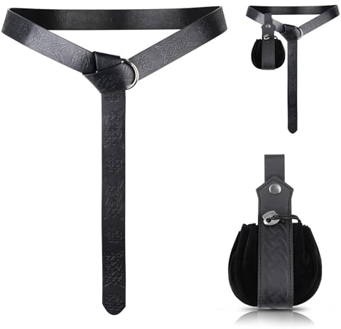 Dncvb Piratengürtel Set Schwarz Mittelalter Gürtel Leder Schwerthalter Gürtel Schwerthaltergürtel Mittelalterlicher Kunstledergürtel für Halloween Cosplay Halloween Schwert Kostüm Dolch Kostüm