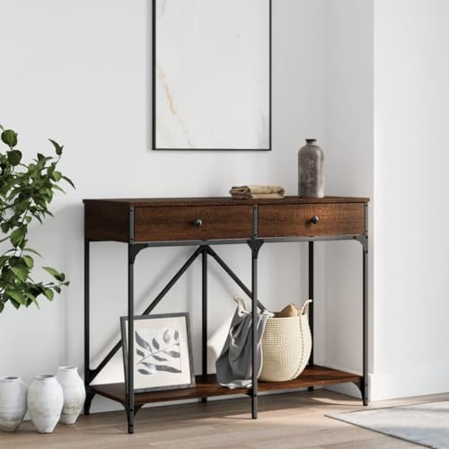 Zeehear Table console marron aspect chêne 100 x 39 x 78,5 cm, table d'appoint solide pour salon et entrée
