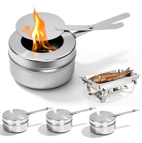 4 Pezzi Contenitori per Pasta Combustibile per Fonduta, Fonduta Bruciatore per Acciaio Inox,Pasta Combustibile Per Alcol Fondutas,Adatto Per Hotpot, Dry Pot,Pesce Alla Griglia, Buffet e Campeggio