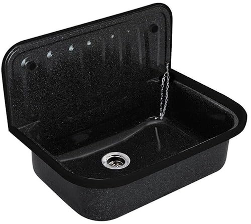 Wall-Mounted Utility Sink 51x33x37cm - Enameled Steel, Black/Granite Effect - Deep Laundry & Garage Basin