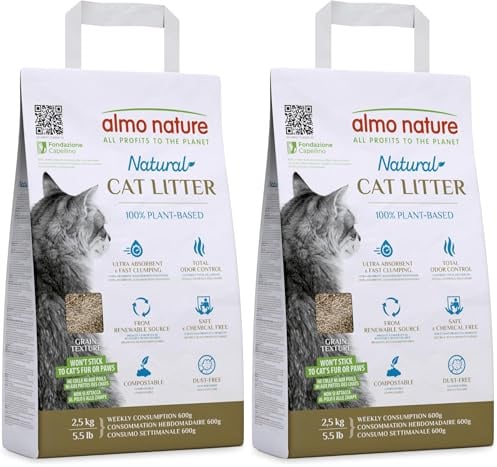 almo nature Cat Litter - Grain Texture | 100% natürliches Katzenstreu für Katzen und Kätzchen – klumpend, saugfähig, biologisch abbaubar und kompostierbar, ideal für kurzhaarige und langhaarige Katzen