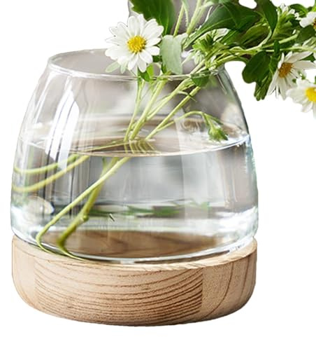 Generisch Terrarium pour hydroponiques en verre - Vase aquarium | avec base en bois - Aquarium écologique, centre d'un vase à fleurs, bol décoratif en verre pour fêtes de mariage