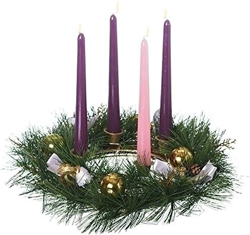Golden Pine Cone and Purple Ribboned Christmas Advent Wreath