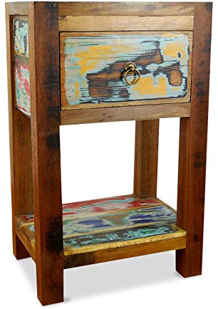 livasia Asiatischer Nachttisch aus Massivholz – 40x30x65cm – handgefertigter Beistelltisch aus Holz aus Java, recyceltes & versiegeltes Teakholz von ehemaligen Fischerbooten, Vintage Look