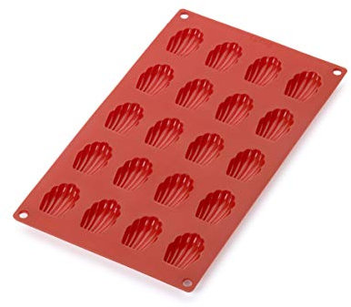 Lékué Molde repostería Mini Magdalena Concha 20, silicona platino Rojo, 20 cavidades