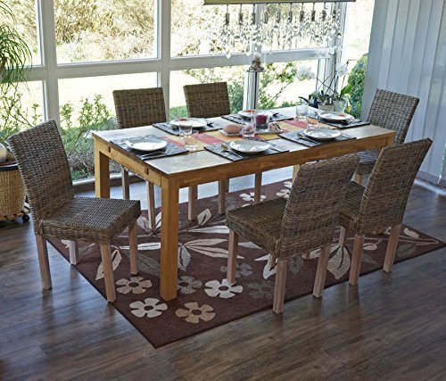 Mendler 6er-Set Esszimmerstuhl Littau, Korbstuhl Stuhl Küchenstuhl, Kubu-Rattan
