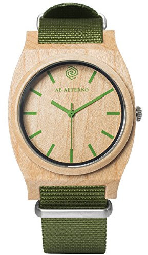 AB AETERNO Route Green NATO Ahorn Holz Grün Swiss Quarz Hypoallergen Unisex Uhr