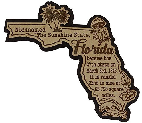 Printtoo USA Florida State Map Wooden Magnet Souvenir Fridge Magnet Gift