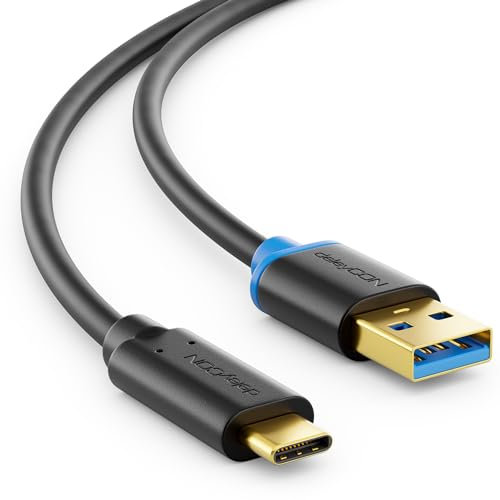 deleyCON 1m Câble USB C 3.0 Câble de Données & Charge 5 Gbit/s USB-A vers USB-C pour iPhone 16 15 Pro Max Galaxy S25 S24 S23 Pixel iPad Pro MacBook Air Tablets Switch PS5 Notebook PC