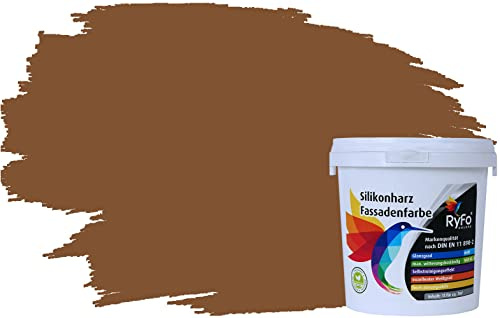 RyFo Colors Silikonharz Fassadenfarbe Lotuseffekt Trend Lehmbraun 1l - bunte Fassadenfarbe, weitere Braun Farbtöne und Größen erhältlich, Deckkraft Klasse 1