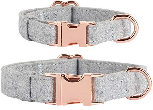 Thoroughbeds Grey Tweed Dog Collar with Rose Gold Buckle - Extra Small
