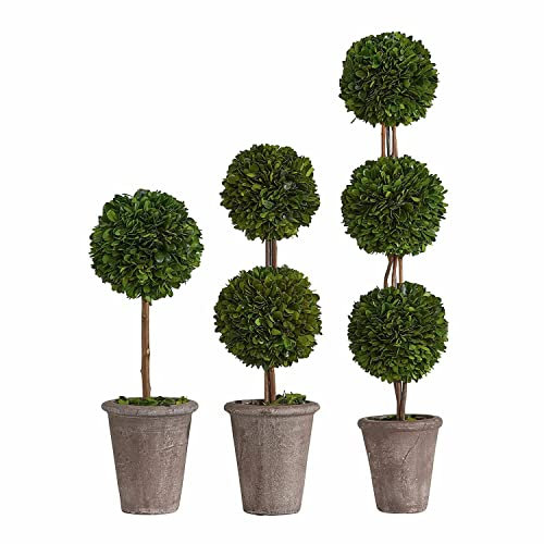 Loberon Deko-Baum 3er Set Dunjes, immergrüne Bäumchen, DREI Größen, inkl. Topf, Toskana-Flair, Dekoration, Buchsbaum, Weide, Terrakotta, grün