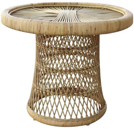 Chillvert Beistelltisch aus natürlichem Rattan, 60 x 50 cm, rund