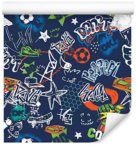 Muralo Tapete 10m Rolle Vlies Tapete Fußball Fahrzeuge Sport Kinder Junge Spielen Vliestapete 1000 x 53cm Wand Tapete Wohnzimmer Kinderzimmer Moderne Wanddeko Wand Dekoration