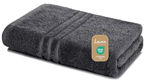 Lavea Saunatuch 80x200 cm – Hochwertiges, Saugstarkes Saunatuch aus 100% Baumwolle, Frottierserie Elena – Waschbar und Strapazierfähig - Anthrazit