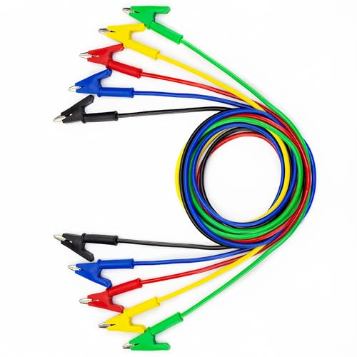 KAIWEETS 5PCS Alligator Clips Electrical Test Leads Set, 15A Jumper Wires Heavy Duty with Protective Copper Clips, Premium Cables for Electrical Testing, Experiment, 5 Colors 39.6 inches