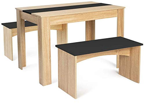 IDMarket - Set Esstisch und 2 Bänke ROZY 4 Personen Buche und Schwarz 110 cm