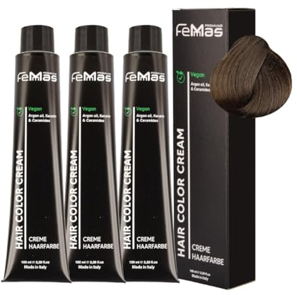 FemMas Tinte para el cabello 3x Rubio Oscuro Frío 6.01 I Crema colorante con aceite de argán, queratina y ceramidas I Como tinte permanente o tonalidad para resultados de color brillantes y duraderos
