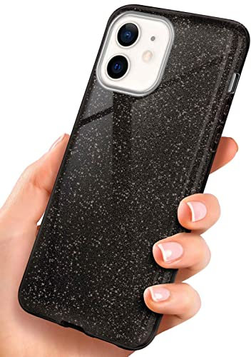 ONEFLOW Glitter Case für iPhone 12 mini Glitzer Handyhülle mit Kameraschutz, Stylische Hülle Glitzernd, Dünne TPU Schutzhülle für Damen, Glitzerhülle Qi kompatibel, Schwarz