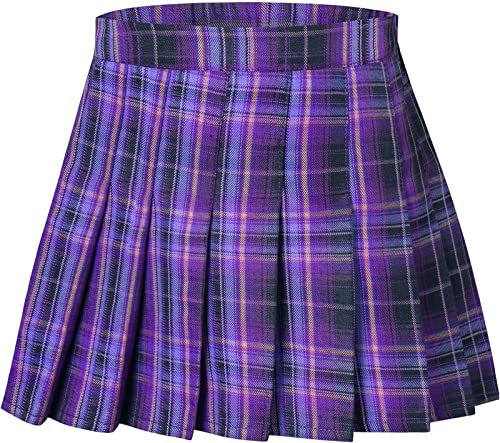 Cromoncent - Gonna a pieghe a quadri da donna, uniforme scolastica, 2 anni - 2XL, colore: Viola