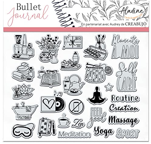 Aladine - Self Care Stempelbrett aus Schaumstoff, Silikonabdruck, ideal für Bullet Journal, Scrapbooking, Notizbücher – kreative Hobbys