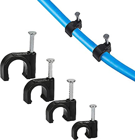 400 Stück Runde Kabelklemmen Nagelschelle(6/7/8/10 mm), Wandklemmen für elektrische Kabel,Ethernetkabel, Kabelmanagement,Kabelnagelklemmen,Telefonkabel, Fernsehkabel(Schwarz)