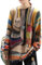 YESNO Women Long Sleeve Jumpers Oversized Graphic Knitted Sweater Crew Neck Loose Vintage Pullover Sweater Tops M S01UK CR31