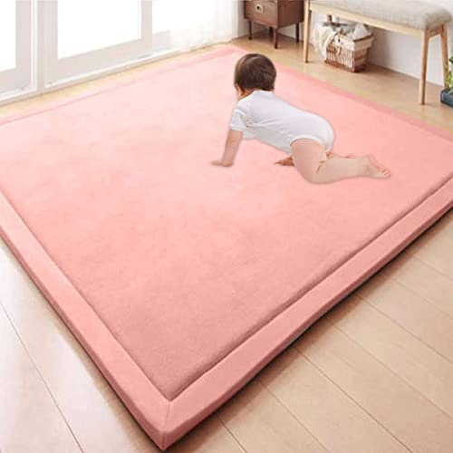 GGoty Großer Teppich, Korallen-Samt, Baby-Spielmatte, dick für Kinderzimmer, Arbeitszimmer, Küche, Kinderzimmer, Krabbelmatte für Babys, rutschfeste Yogamatte (150 x 150 x 2 cm, Rosa)
