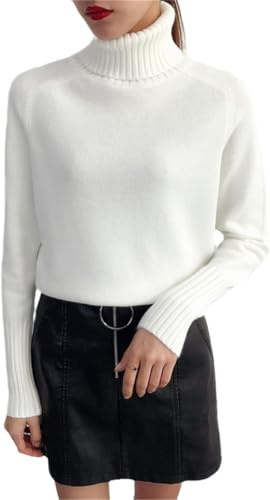 JJzex Pull en Cachemire pour Femme à col roulé et Manches Longues - Idéal pour l’Automne et l’Hiver, Blanc, S