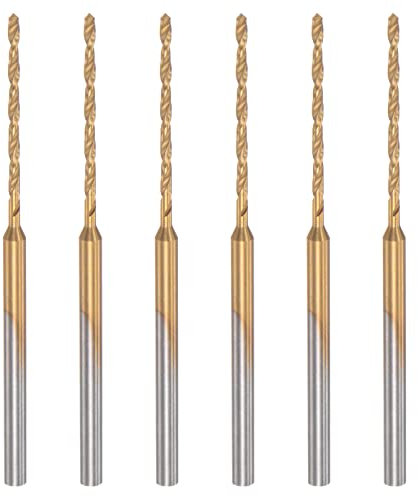 sourcing map 6Pcs Mini Hélicoïdal Foret 1.2mm Micro Gravure Forets Haute Vitesse Acier 2.35mm Jarret Titane Recouvert pour Bricolage Résine Ambre et Bois