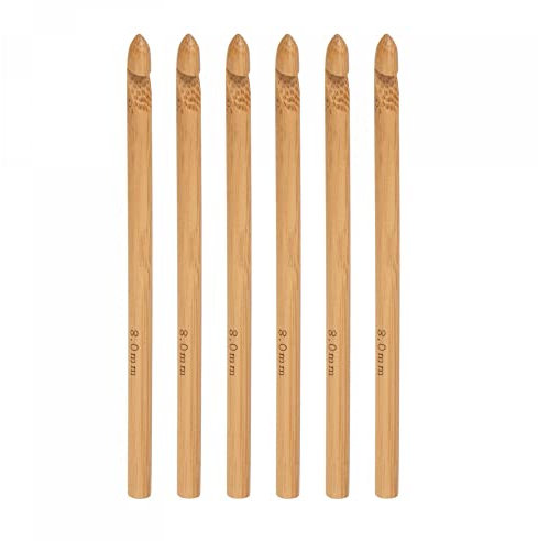 sourcing map Wooden Bamboo Crochet Hook 8.0mm US Size L (Size 11) Chunky Knitting Needles for DIY Craft Yarn 6Pcs