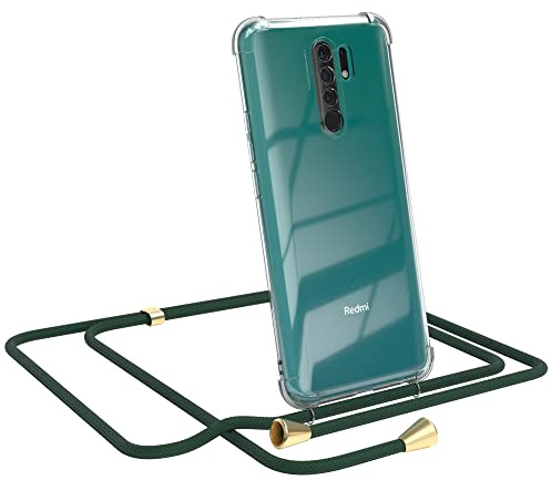 EAZY CASE Handykette kompatibel mit Xiaomi Redmi 9 / Redmi 9 Prime Handyhülle mit Umhängeband, Handykordel mit Schutzhülle, Silikonhülle, Hülle, Stylische Kette für Smartphone, Grün