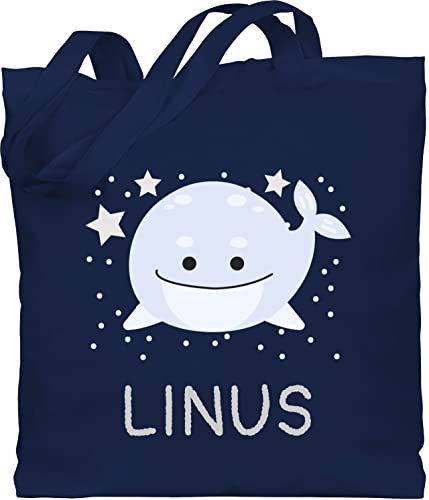 Baumwolltasche - Geschenk Wal mit Name personalisiert I - Unisize - Navy Blau - personalisierter jutebeutel kinder wale namens beutel kindergarten buckelwal und stoffbeutel stofftasche schule walen