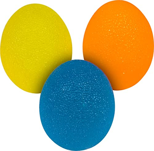 Hand Exercise Stress Relief Balls, Oval Pack of 3. Hand Grip Strengthener. Finger Therapy Squeeze Training for Adults and Children. Resistance