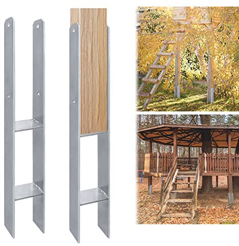 LZQ 4 Stück H-Pfostenträger Feuerverzinkt 91mm H-anker Pfosten, Holzpfosten Bodenplatte Anker 600mm Länge, Materialstärke 5mm für Pfosten Zaun Carports Stelzenhäuser, 91x60x600mm