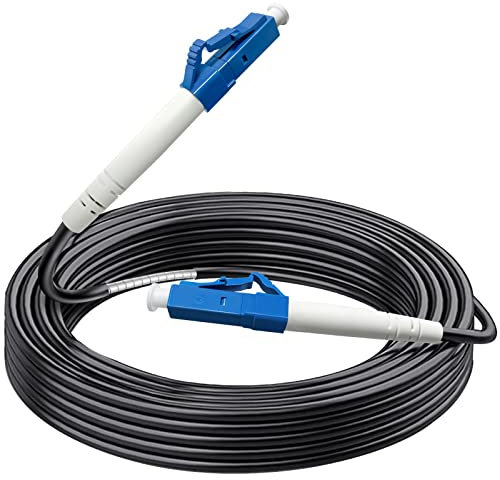 Câble de raccordement en fibre optique Simplex blindé LC vers LC pour extérieur, 10 mètres, cordon de raccordement en fibre optique monomode, 9/125 um, (compatible OS1/OS2), faible friction LSZH noir