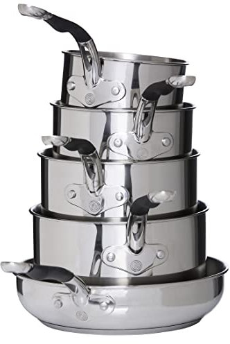 ProWare Stainless Steel Set of 5 Saucepans (14, 16cm, 18cm and 20cm saucepans and 24cm frypan)