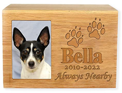 CustomGiftUK Personalisierte Einäscherungsurnen für Asche, Haustier-Gedenkurnen, Foto-Box, Haustier-Urne, Holz-Andenken, Haustier-Urnen für Hunde, Asche, Holzurne