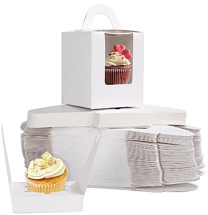 GOYADA 100 Pièces Boîte à Cupcakes Individuelle, Boîte à Cupcakes avec Fenetre et Poignée, Boite Cupcakes Individuel en Carton pour Anniversaire, Noël, Festivals, Blanc