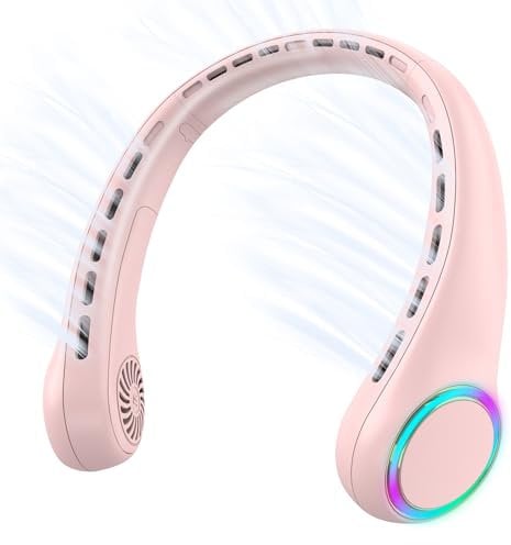 ITSHINY Ventilador de Cuello, Mini Ventilador Portatil, Ventilador Cuello Sin Aspas, Ventilador USB Recargable Bateria 4000 mAh con Ajustable 3 Velocidades Luz LED para Viajes Deporte Oficina Hogar
