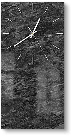 DEQORI Glasuhr | horizontal 30x60 cm | Motiv Dunkle Steinstruktur | große XXL Design Uhr aus Glas | leise Wanduhr für Wohnzimmer & Küche | Moderne Hingucker Uhr für die Wand
